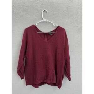 Express Womens Sweater Size Large Red Long Sleeve Zip Up Back V-Neck